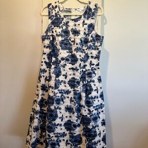 Cleo - Floral Blue and Cream Sleeveless Dress